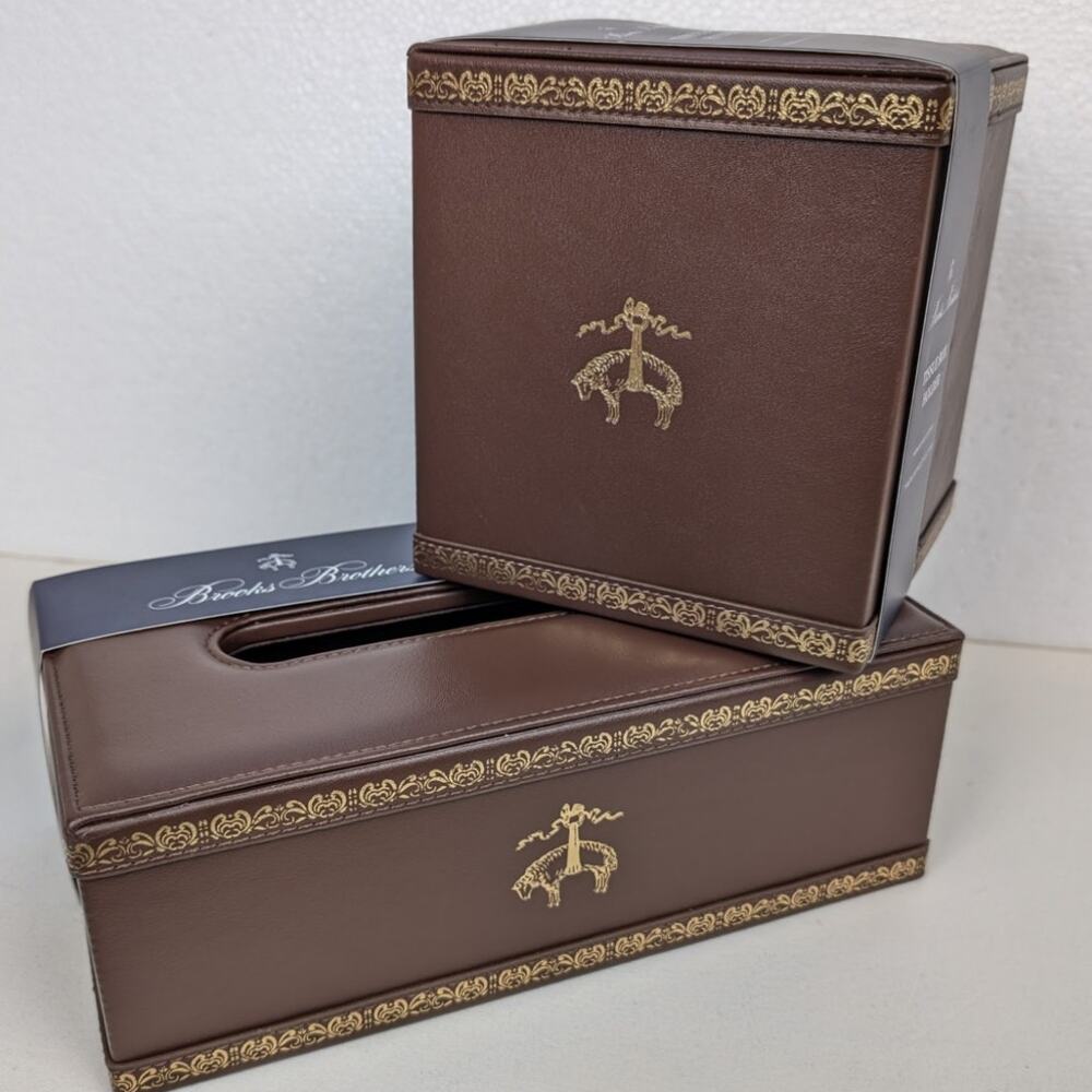 Brooks Brothers Sheep Tissue Box Holder Leather Old Money Equestrian Preppy NWT